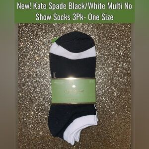 New! Kate Spade Black/White Multi No Show Socks 3Pk- One Size